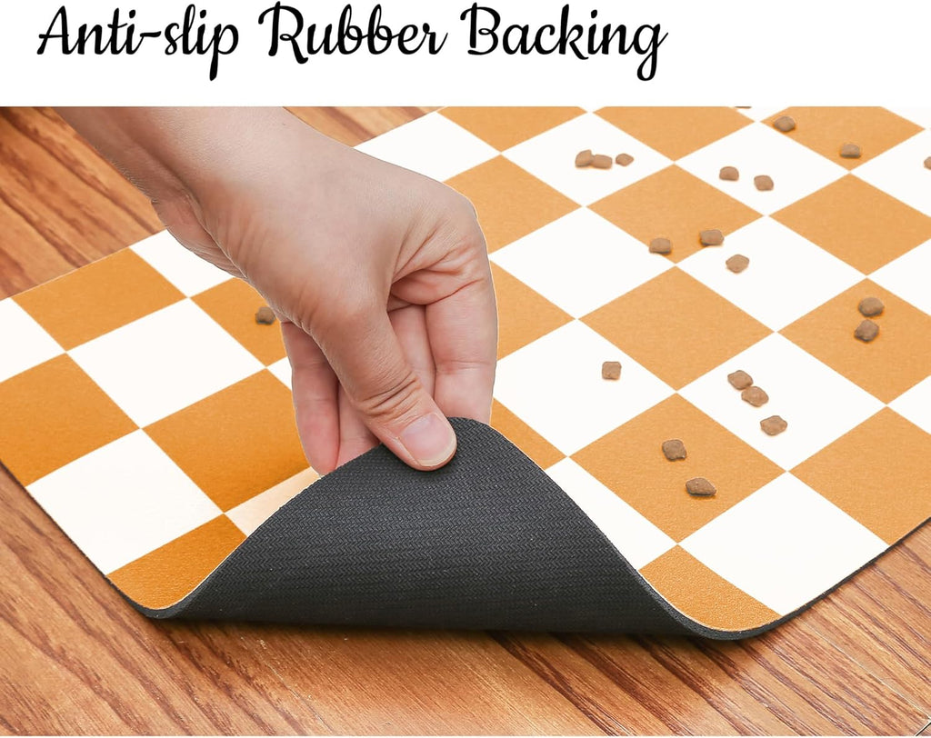 Ralxion Checkered Dog Feeding Mat, Absorbent Mats for Dog Food and Water Bowl, Dispenser, Aesthetic Orange Checkerboard Pet Placemat for Dogs, Cats, Puppy Accessories (Orange, 12 x 19)