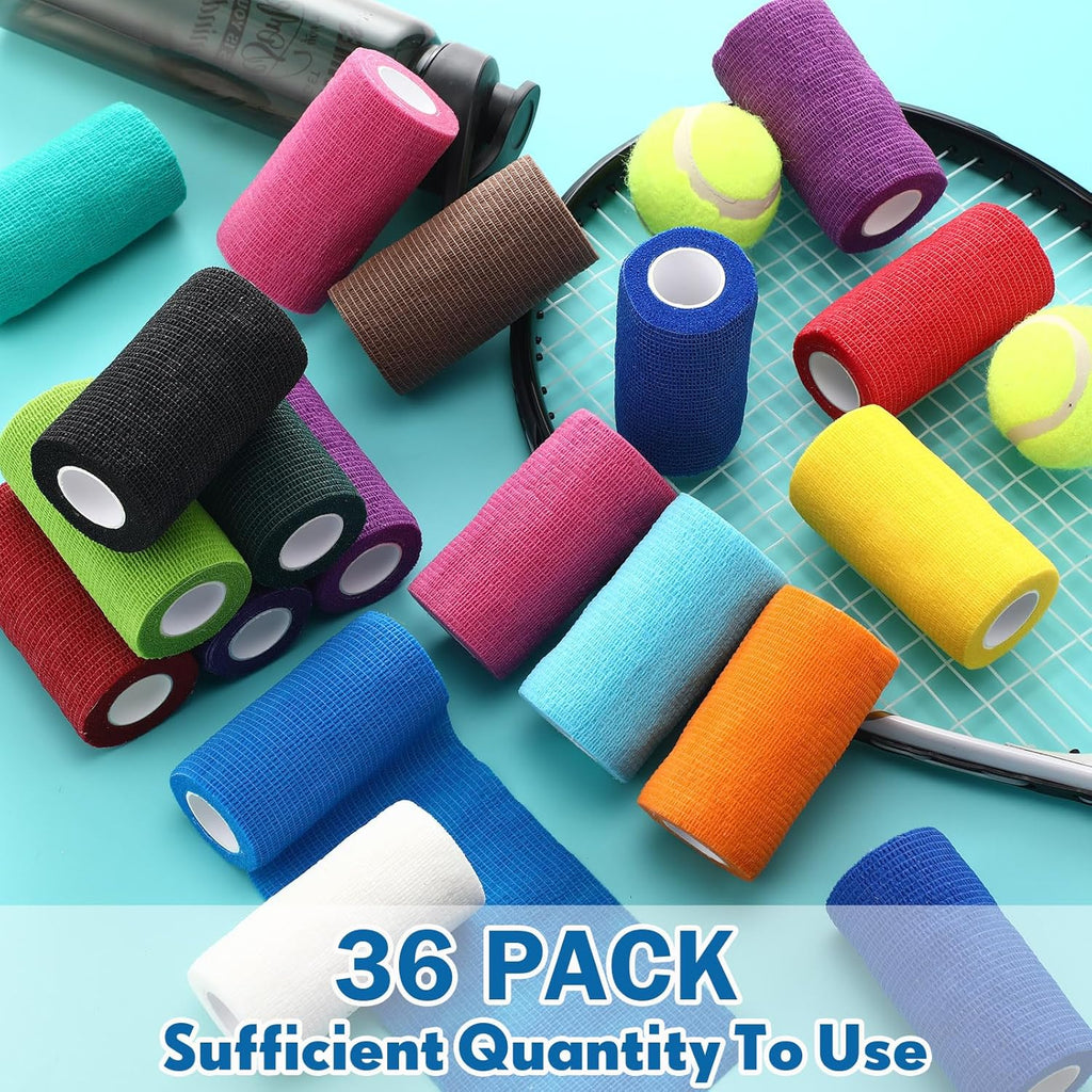 Treela 36 Pcs Self Adherent Bandage 4" X 5 Yard Wrap Breathable Cohesive Bandage Elastic Adhesive Tape for Stretch Athletic Sports Wrist Ankle(Light Color)
