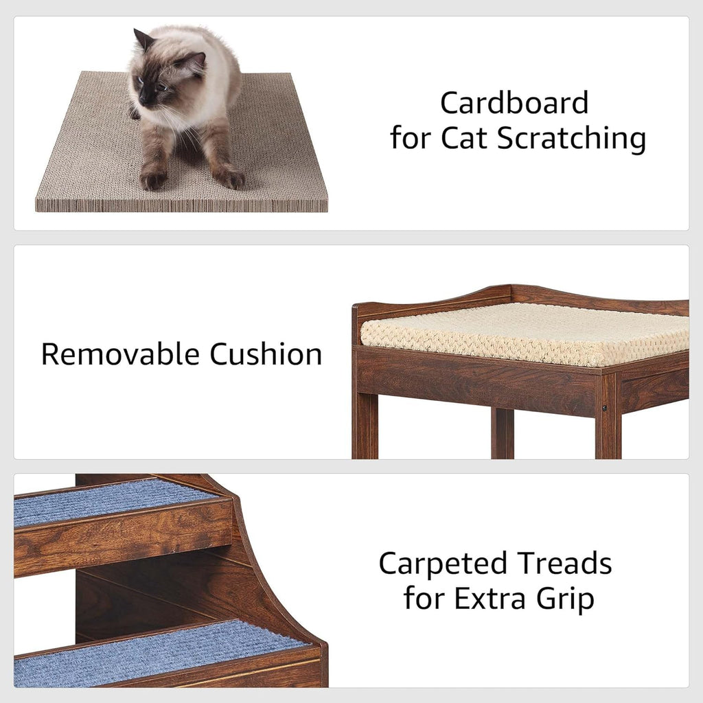 unipaws Pet Bunk Bed with Removable Step for Dogs and Cats, Multi-Level Bed Window Perch Seat Platform with Cushion and Cat Scratch Pad, Indoor Use