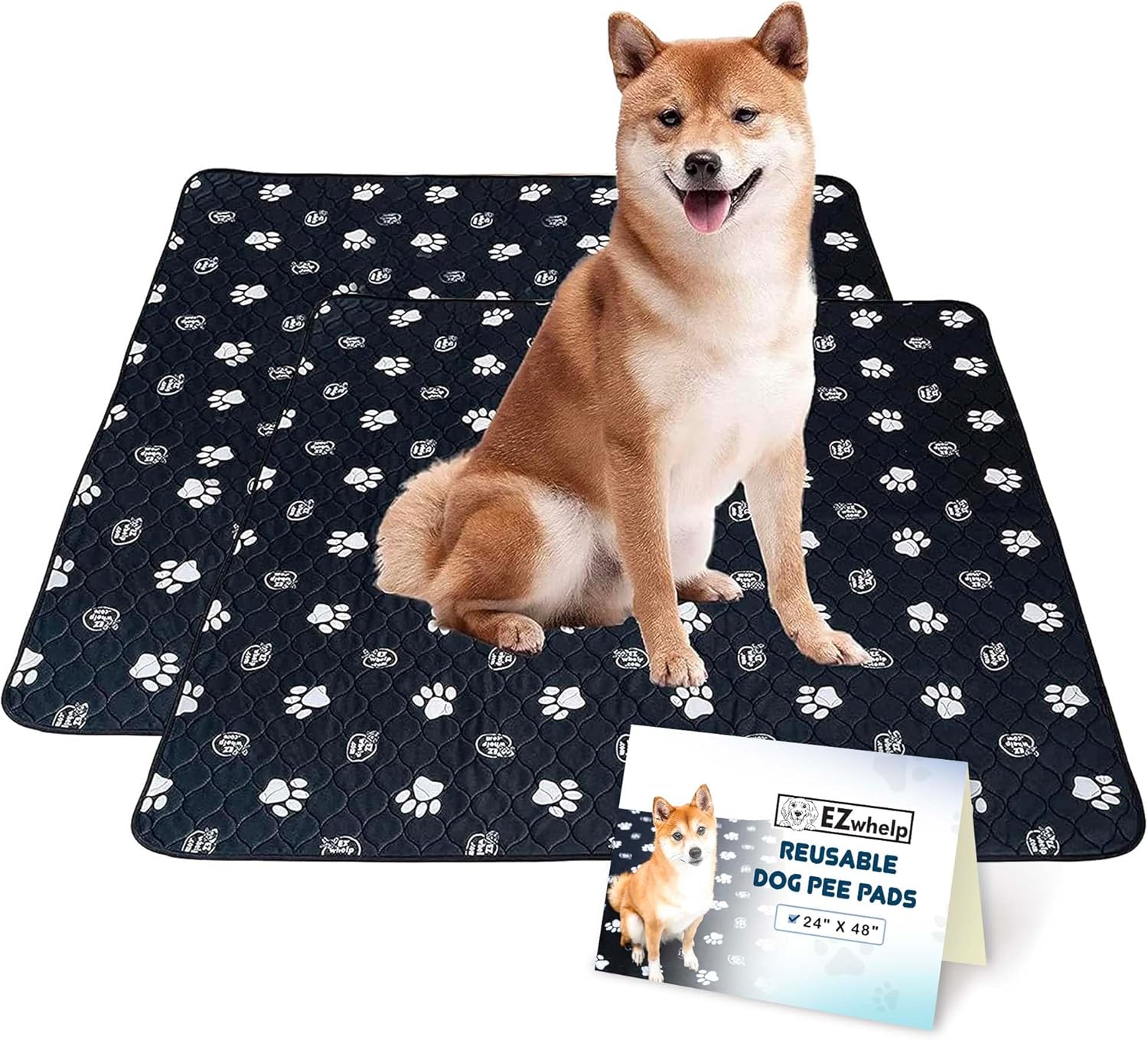 EZwhelp Reusable Dog Pee Pads, Washable Waterproof Mats for Dog Potty Training or Whelping Pads, 24x48 Inch, 2 Pack