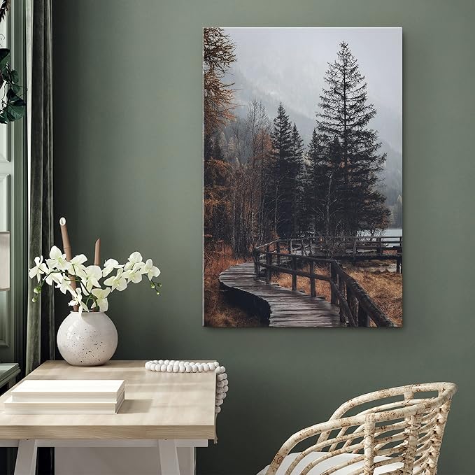 SIGNWIN Canvas Wall Art Autumn Dramatic Forest Landscape Living Room Orange Photography Rustic - 24x36 inches