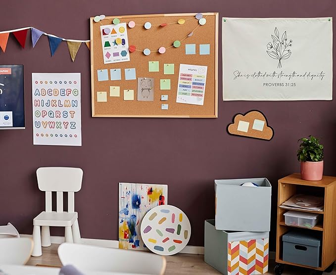 Christian Bible Verses Nursery Wall Decor-Canvas Rectangular Flags Wall Decoration for Baby Kids Girl Boy,Babyroom Bedroom Playroom Decor,Baby Shower Christmas Gift-She is Clothed with Strength