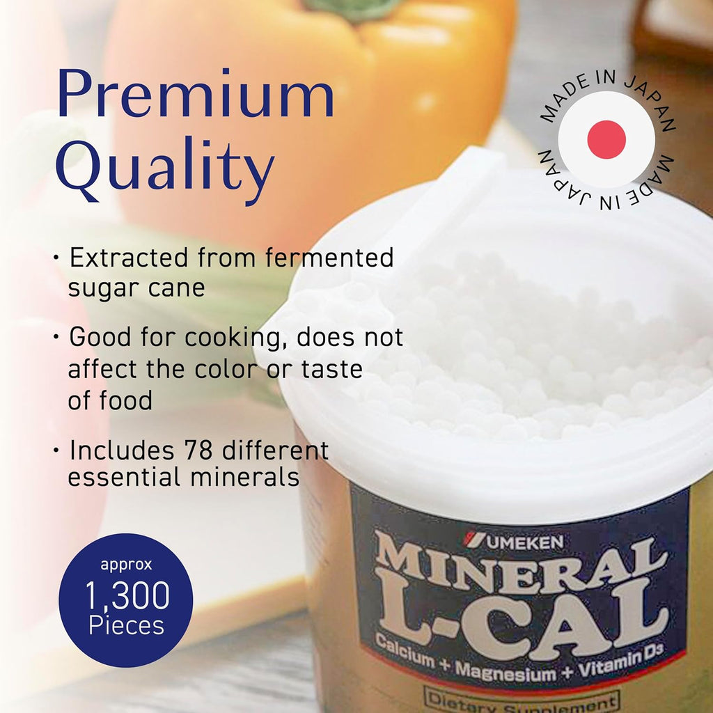 Umeken Mineral L-Cal Calcium with Vitamin D3, 2 Month Supply, Water Soluble Ball Format with Magnesium & Minerals, Fast Absorbing Calcium Magnesium D3 Supplement, 1,300 Balls, 130g, Pack of 1