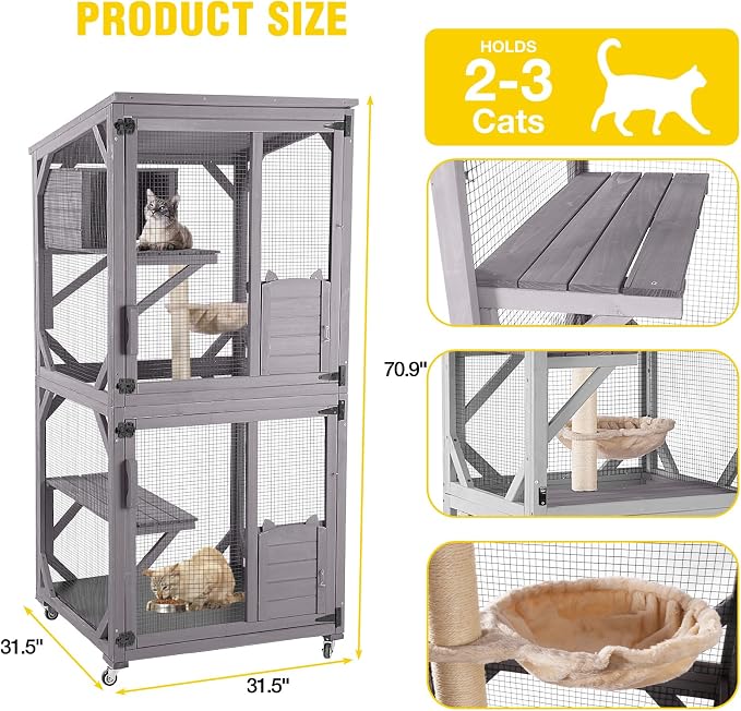 Aivituvin Large Catio Outdoor Cat Enclosure on Wheels, Outdoor Cat House - Image 6
