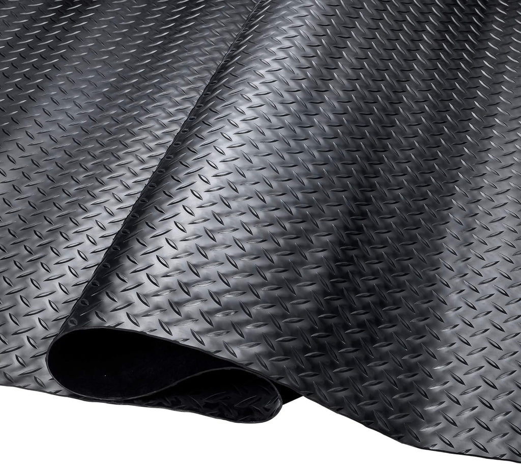 SEAL 5 x 15 Ft Premium Garage Floor Mat, Solid 2.8mm Thickened Black Commercial Grade Heavy Duty Parking Mat for Garage Floor, Golf Cart, Water/Stain Resistant Floor Runner (Embossed Diamond Plate)