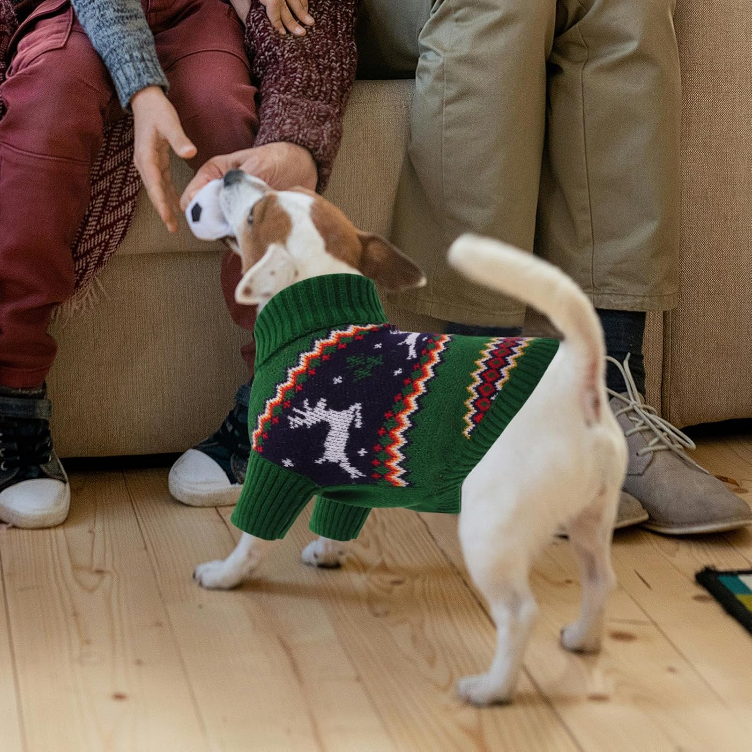 Queenmore Dog Christmas Sweater,Turtleneck Knitted Pullover Xmas Pet Clothes Sweatshirt,Christmas Outfit, Warm Dog Sweaters for Small Dogs Boy Girl,XmasDeer,L