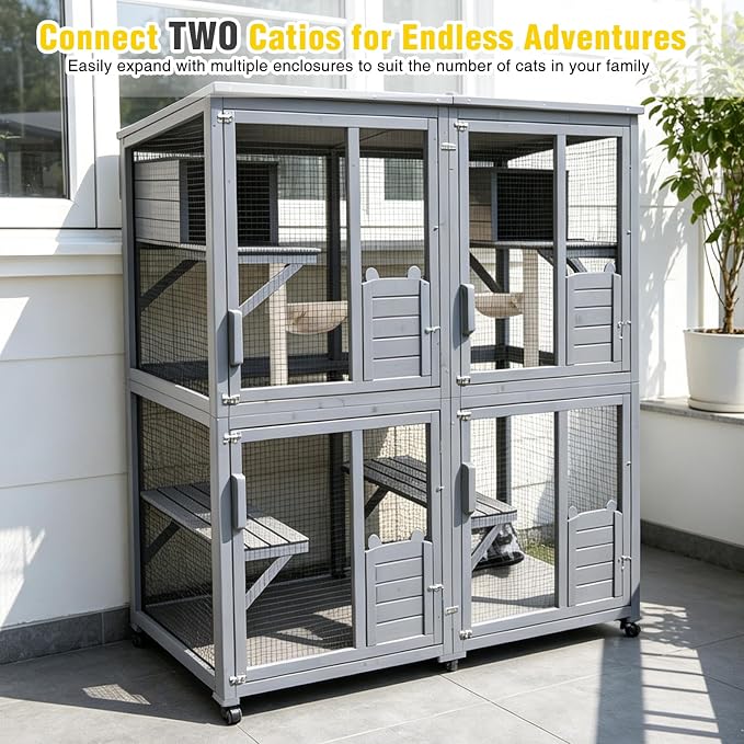 Aivituvin Large Catio Outdoor Cat Enclosure on Wheels, Outdoor Cat House - Image 7