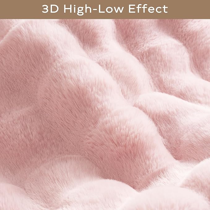 Ashler Faux Rabbit Fur Rug - Pink 6x9 FT Fluffy Soft Area Carpet, Rectangle Fuzzy for Living Room, Bedroom, Machine Washable Shaggy Nursery - 3D Bubble