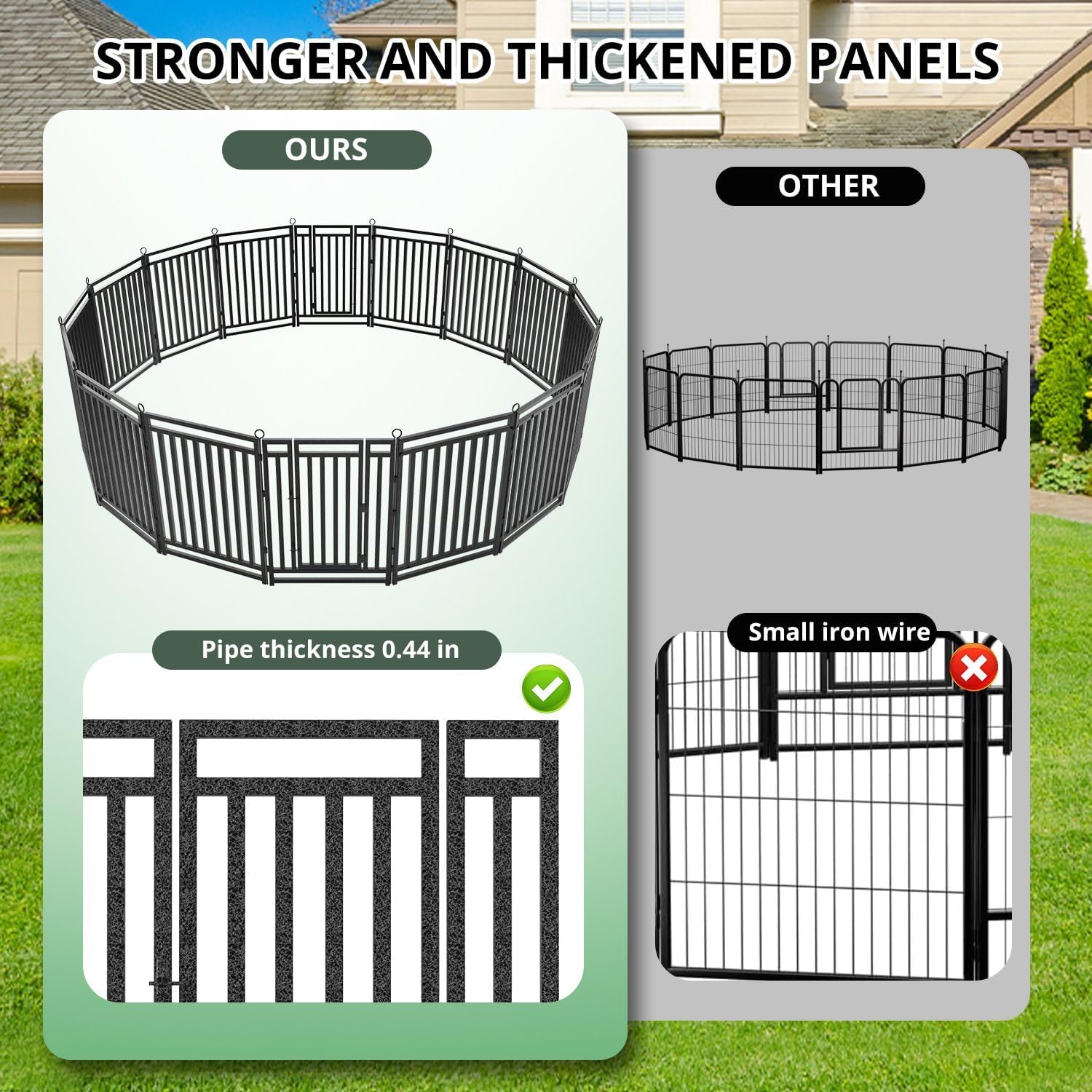 Dog Fence Outdoor Indoor, 32" Inch Height 48 Panels Dog Playpen for Large/Medium/Small Dogs Metal Dog Pen for Yard Camping and RV | Black-Silver