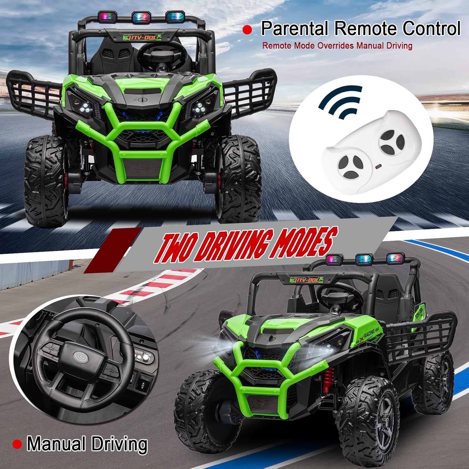 24V 2 Seater Kids Ride On Car with Remote Control,4WD Battery Powered,Electric Vehicles Toy Car for 3+ Years Kids(Green)