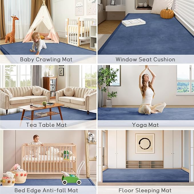 Baby Play Mat for Floor Tummy Time Mat Nursery Rug Muscle Mat Area Rug Playroom Rug Tatami Mat 6'7"x4'11" Memory Foam 1.3" Thick Crawling Mat for Babies,Toddlers, Infants, Kids,Floor Mat(Blue)