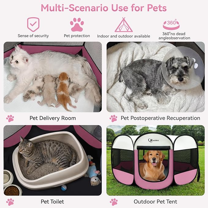 Siedihit Pink Puppy Playpen for Large Dog Cat, Dog Tent Crates Cage - Image 4