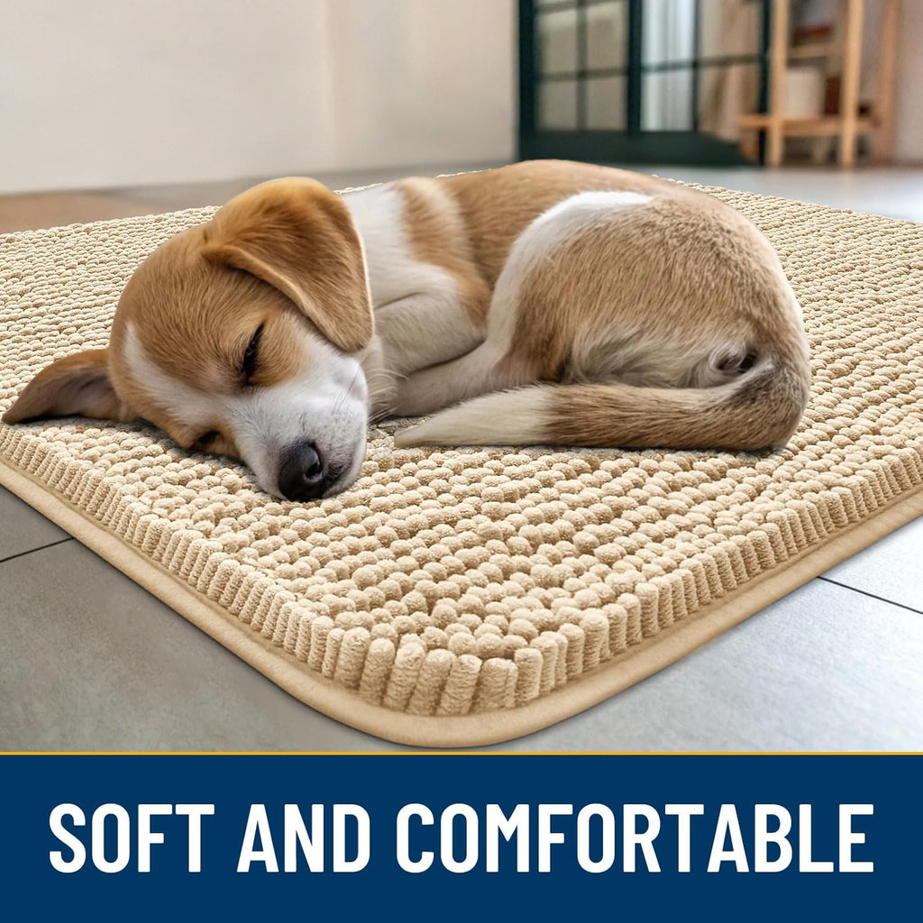 Smiry Dog Door Mat for Muddy Paws 47x32, Absorbs Moisture and Dirt Doormat, Non-Slip Washable Quick Dry Chenille Front Door Mat Indoor Entrance, Entryway Carpet for Inside Floor, Beige