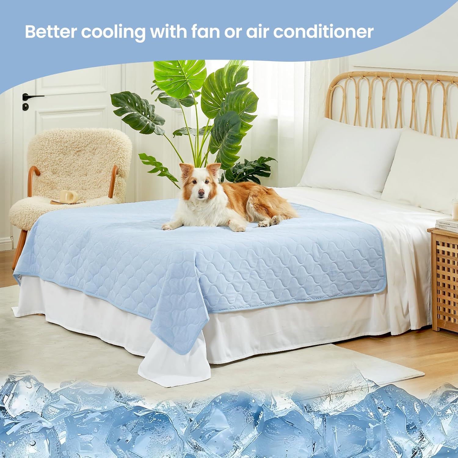 Cozy Bliss Leakproof Cooling Blanket for Large Dogs – Q-Max>0.4, Durable & Washable Dog Cooling Mat for Hot Weather, Soft Pet Throw & Couch Protector for Multiple Pets 60x80 Inch, Heather Cool Blue