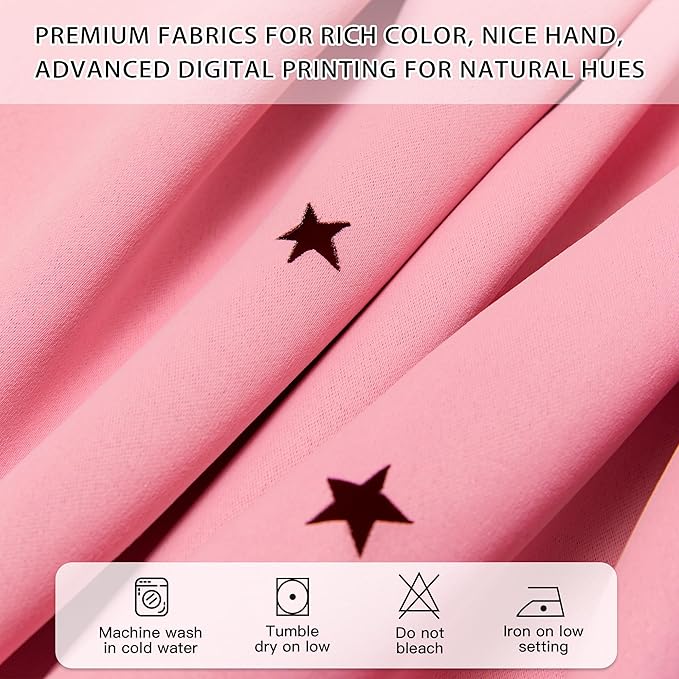 XiDi Pink Curtains for Girls Bedroom 80% Blackout Double Layer Curtains with Sheer Overlay for Nursery Kids Room Star Pink Drapes with Tiebacks Grommet Window Treatment 2 Panels W34 X L72