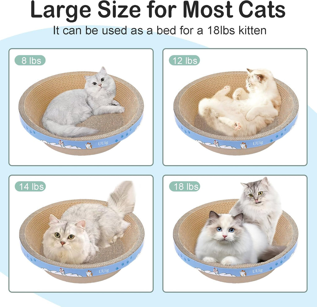 Cat Scratcher, 17.7x17.7 inches Cardboard Cat Scratchers for Indoor Cats, Large Cat Scratching Board, Round Bowl Cat Scratch Pad Bed with Catnip
