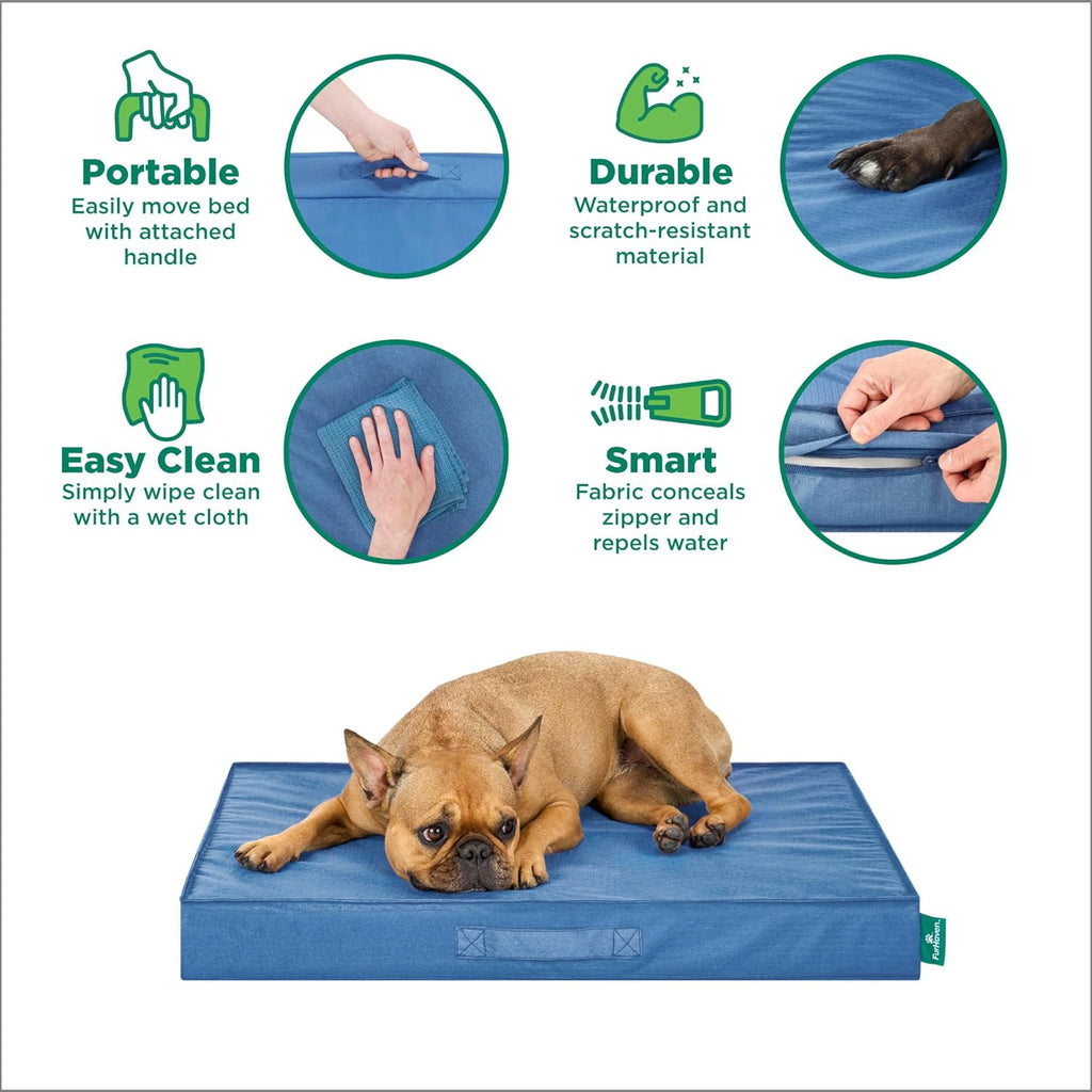 FurHaven Cooling Dog Bed – Large Foam Mattress for Joint Pain Relief, Waterproof Liner, Removable Washable Cover, Durable for Outdoor Use, Deluxe Grid Indoor/Outdoor Bed – Blue, Large