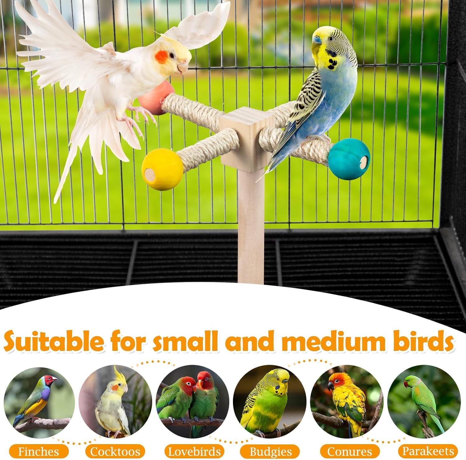 Rotating Bird Perches Toy, Interactive Spinning Parrot Parakeet Toys, Wooden Exercise Stand Bird Cage Accessories for Budgies,Cockatiels,Small Birds