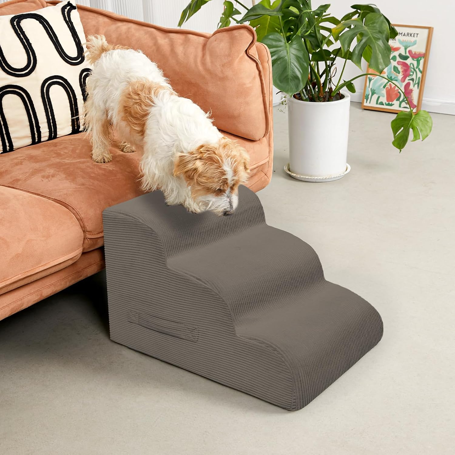 Dog Steps for Small Dogs, 4-Step Pet Ramp Stairs for High Beds and Sofa, Non-Slip Pet Stairs for Small Dogs and Cats, Removable and Easy to Clean Cover, Light Brown