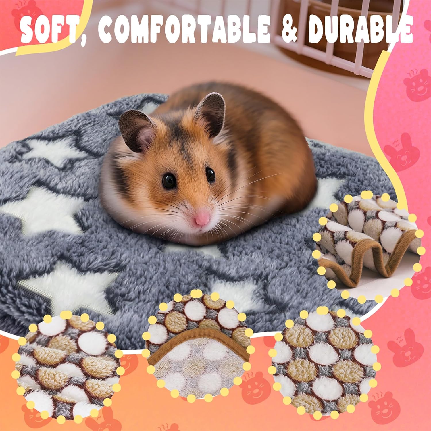 6 Pcs Guinea Pig Bedding Cage Liners Small Animal Flannel Blankets Sleep Mat Absorbent Reusable Pet Pee Bedding Pad Cover for Dog Cat Hamster Ferret Chinchilla Rabbit Hedgehog (30 x 42 Inch, Multi)