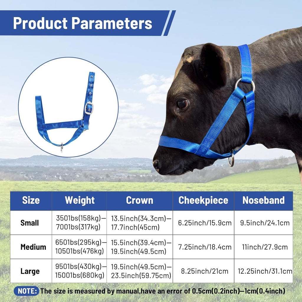 XUANNIAO Easily Adjustable Figure 8 Cow Halter, Double-Ply Premium Livestock Cattle Halters, Colorful Cow Utility Calf Halter with Leading Rope for Miniature Horse Donkey Goat Foal (Large, Pink)