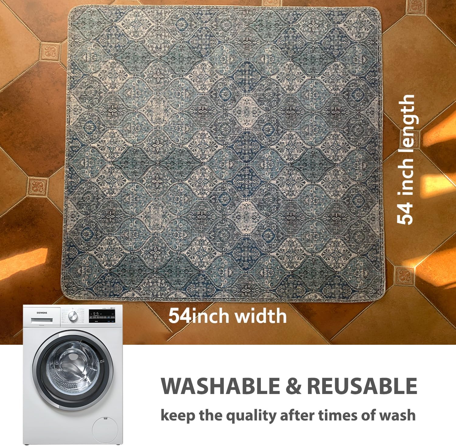nunubaby Washable Pee Pads for Dogs, Stylish, Non-Slip and Leak-Proof Pee Pads. Reusable Potty Pads for Dogs for Crates and Floors.(Blue/Multi, 54" x54" )