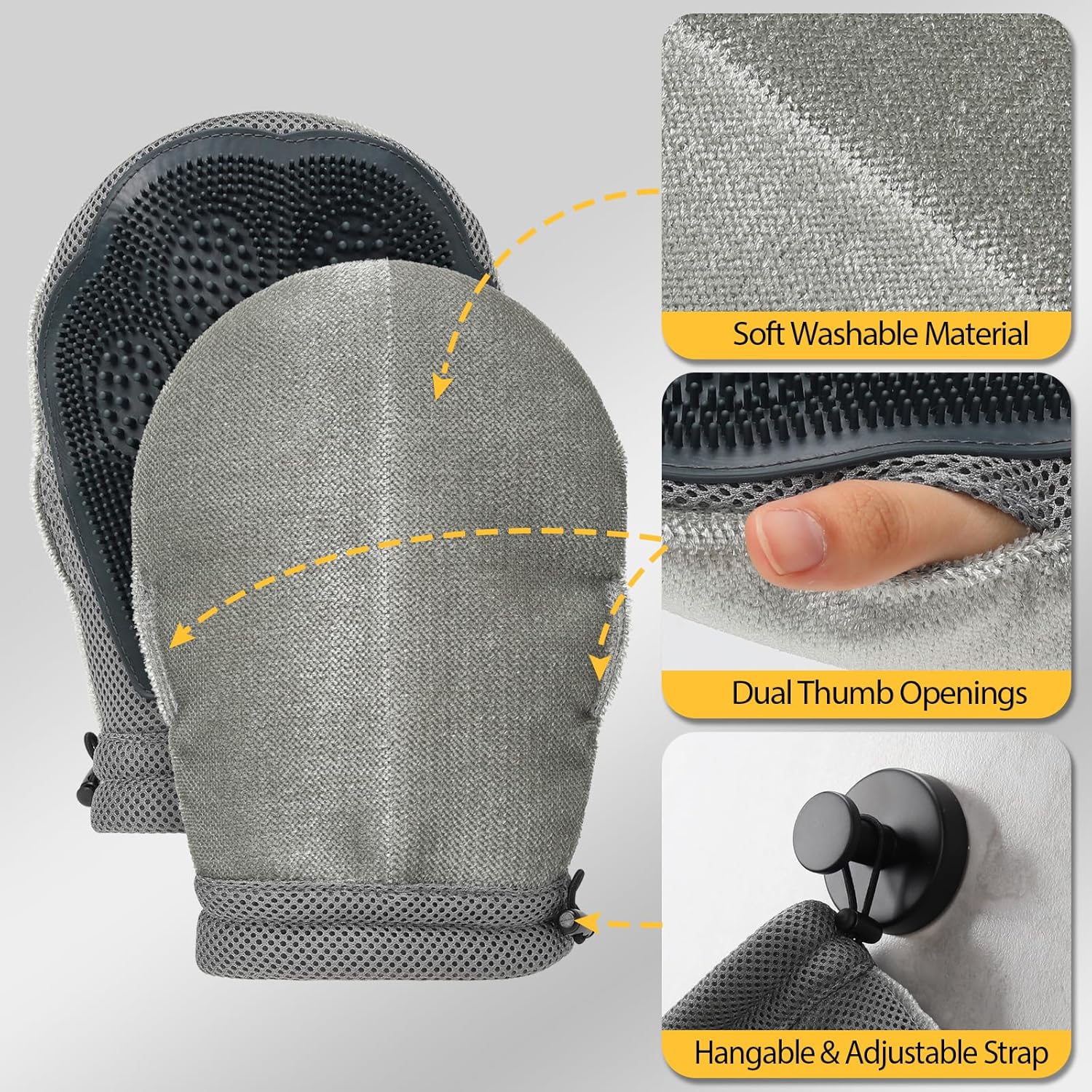 HEYWEAN Double Sided Pet Hair Removal Gloves Brush Reusable Dog Cat Electrostatic Hair Remover with Silicone Brush for Bathing Grooming Glove Tool 1 Pcs (PetHair-R1)