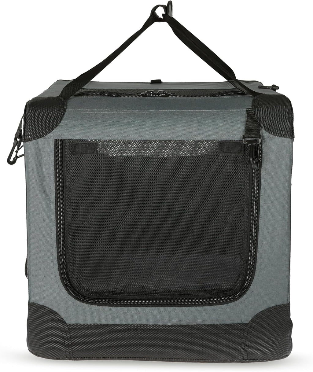 Amazon Basics 4-Doors Portable Soft-Sided Folding Travel Crate Kennel for cat, Dog, and Other Small Animals, Grey, S 26" x 18" x 18"