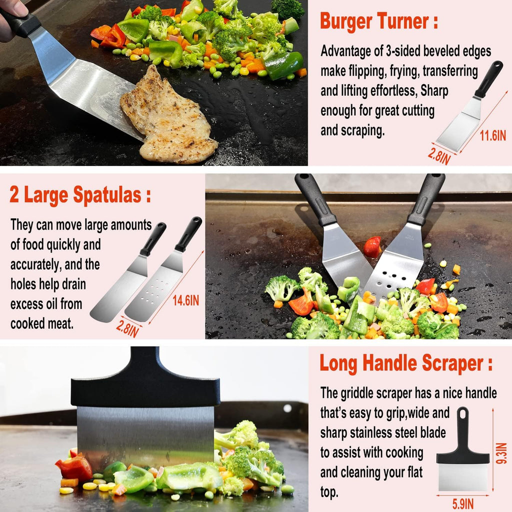 38PCS Flat Top Grill Accessories Set - Must Have for Your Outdoor with Professional Griddle Spatula, Cleaning Kit, Grill Basting Cover - Ideal Griddle Gift for Men Women