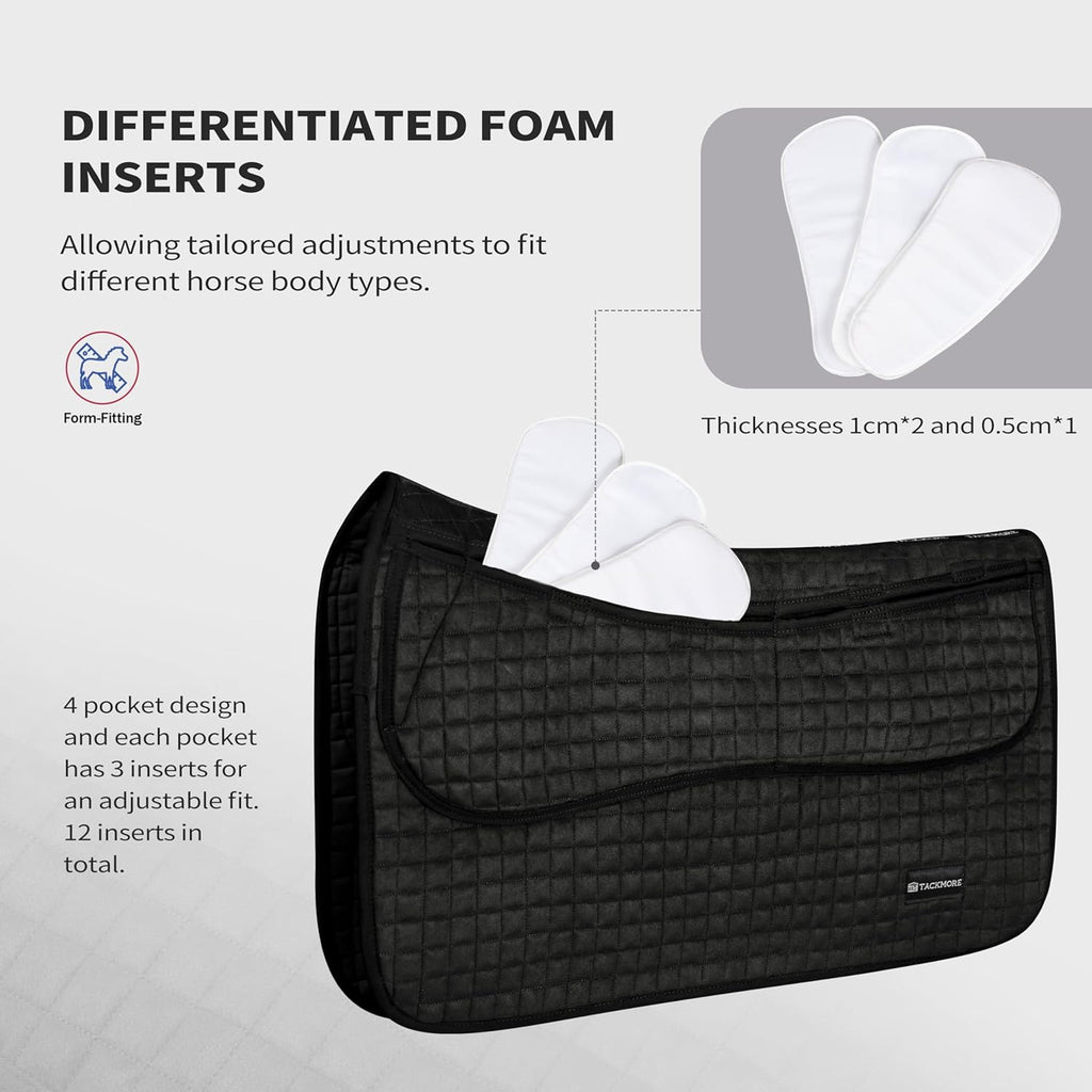 Tackmore Western Saddle Pad Adjustable with Side Pockets and Foam Inserts Shock-Absorbing Riding Pad
