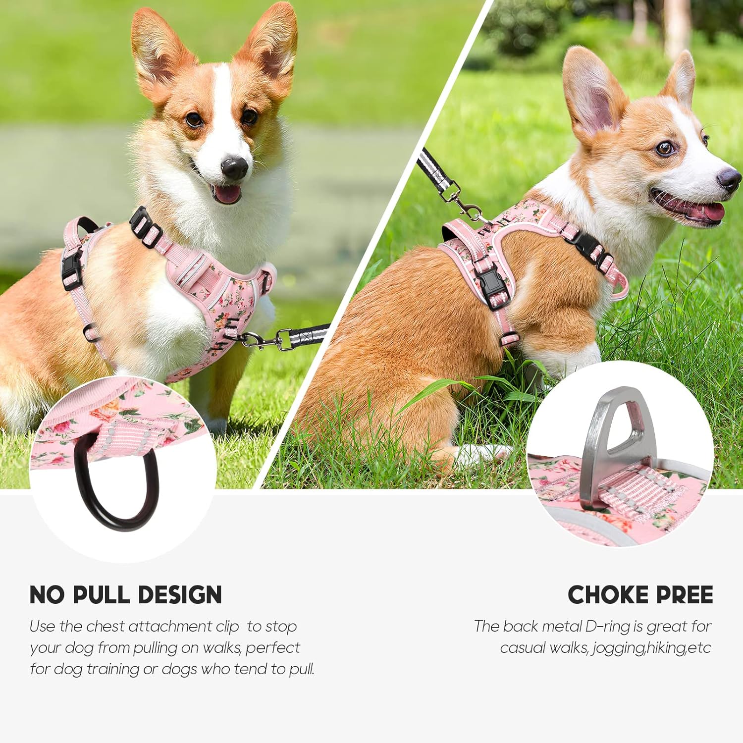 Timos Dog Harness, No-Pull Pet Harness with 2 Leash Clips, 3 Snap Buckles Adjustable Soft Padded Dog Vest, Reflective No-Choke Pet Oxford Vest with Easy Control Handle for Small Medium Large Dogs
