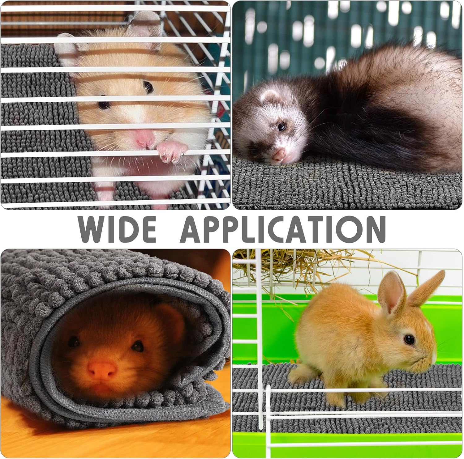 Amylove 4 Pcs Guinea Pig Cage Liner Guinea Pig Bedding Washable Fleece Pee Pads Reusable Small Animals Training Mat Small Animal Sleeping Bed for Bunny Hamster(Dark Gray,47 x 24 Inch)