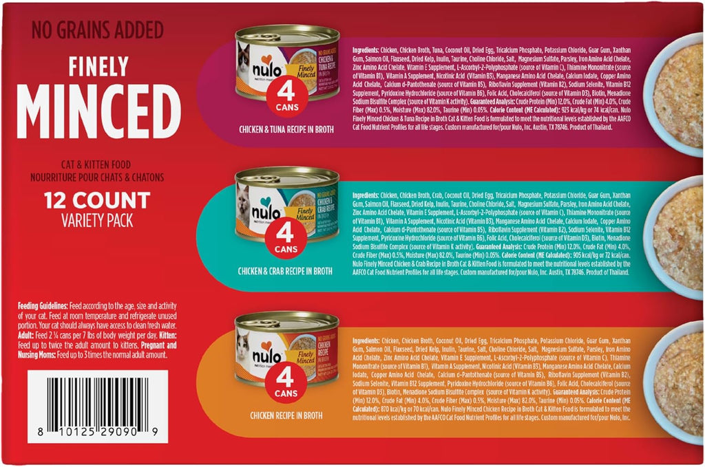 Nulo Finely Minced Variety Flavor Wet Canned Cat Food, 2.8 Ounce (Pack of 12)