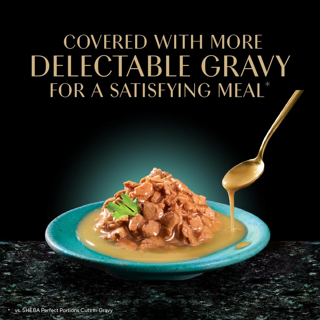 Sheba Gravy Indulgence Adult Wet Cat Food Beef Entree and Chicken Entree in Extra Gravy Variety Pack, 2.6 oz. Twin-Pack Trays (12 Count, 24 Servings) (Pack of 2)
