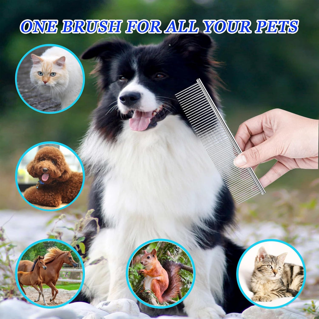 Dog Comb and Cat Combs Stainless Steel Teeth, Grooming Tool for Long & Short Hair, Dematting Comb for Dogs, Removes Tangles & Knots (Small and Large Silver)