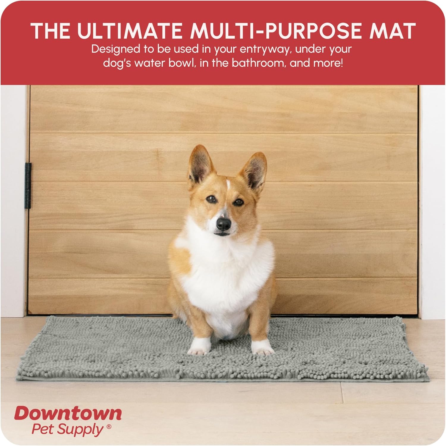 My Doggy Place Microfiber Dog Mat for Muddy Paws, 31" x 20" Light Gray - Absorbent and Quick-Drying Dog Paw Cleaning Mat, Washer and Dryer Safe - Non-Slip Rubber Backed Dog Floor Mat, Medium