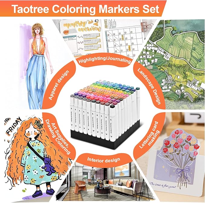 Taotree Alcohol Markers 168 Colors with Case & Holders, Dual Tips Art Coloring Markers Pens, Chisel & Fine Sketch Pens Art Supplies for Artist Kids Adult Coloring Books Drawing, Painting, Sketching