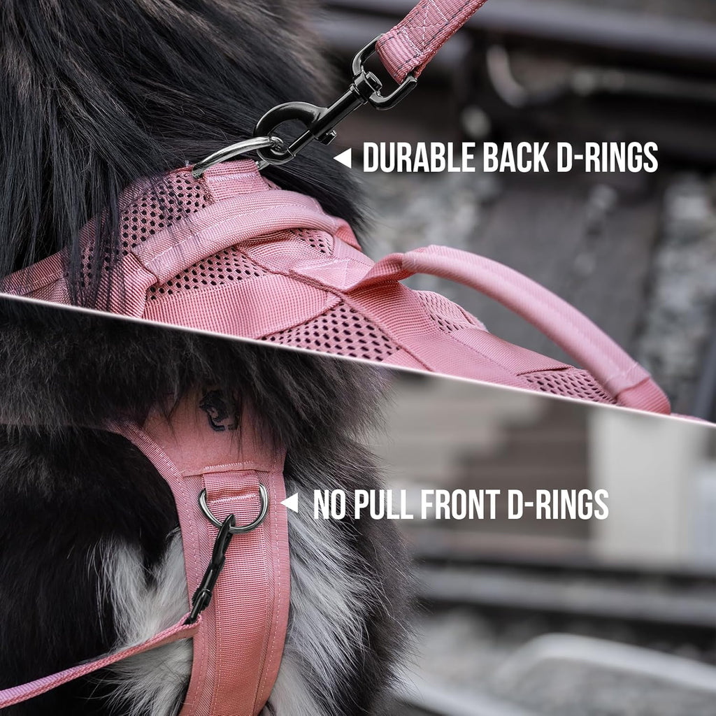 OneTigris Tactical Dog Harness for Small Dog, No Pull Small Dog Vest Harness with Handles Breathable Military Dogs Molle Vests for Walking Hiking Training (Pink, Medium)