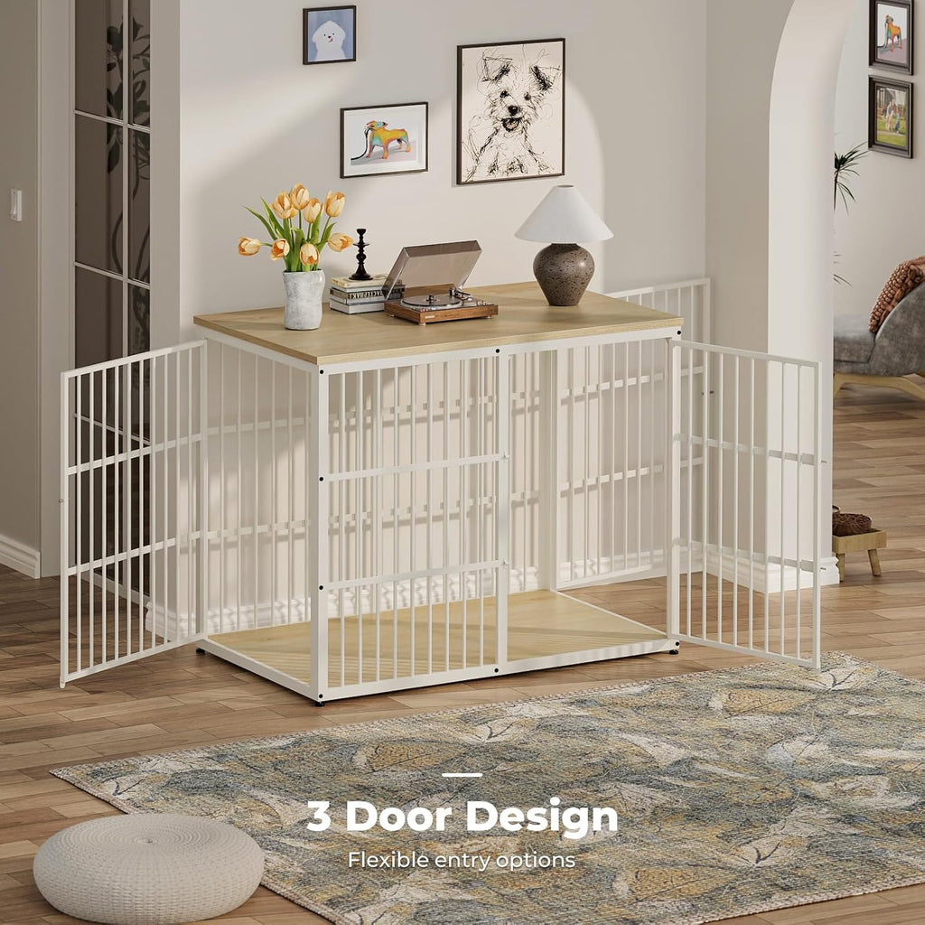 Lyromix 48'' XXL Dog Crate Furniture with 3 Doors,Wooden Crate End Table Heavy Duty Indoor Combination Cage for Medium to Large Dogs, Multiple Units Can be Combined, Natural Beech