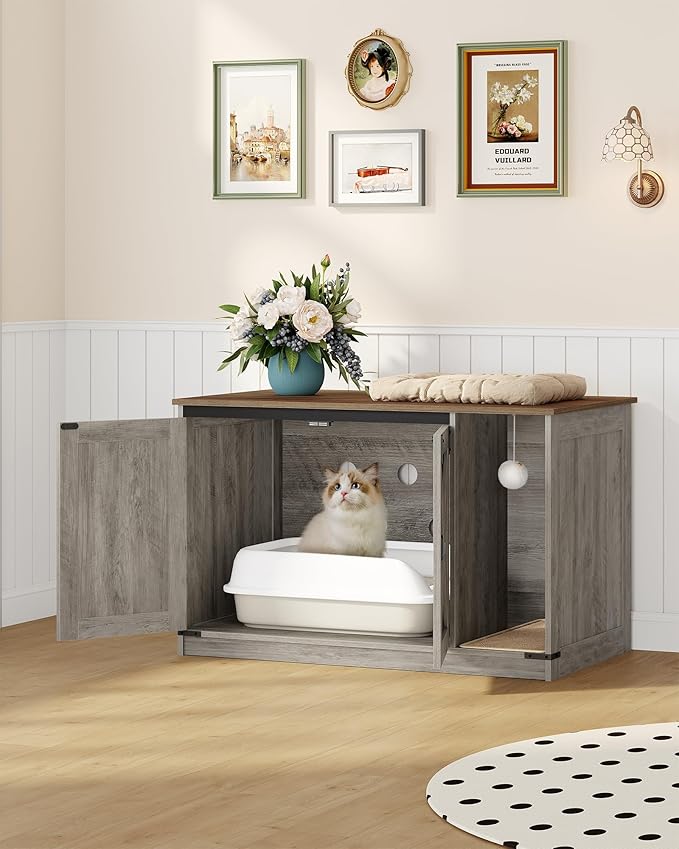 Hzuaneri Cat Litter Box Enclosure, Hidden Litter Box Cabinet Furniture - Image 3