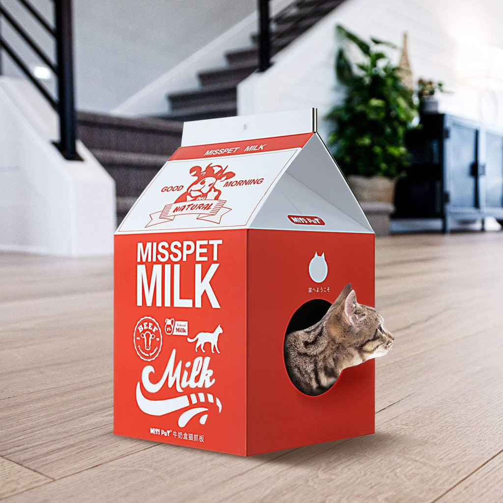 Cat Scratcher Cardboard, Scratching Pad House Bed Furniture Protector, Infinity Shape, Curved (Red, Milk Box)