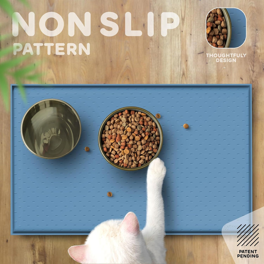 Dog Food Mat - Raised Edges Dogs Mat for Food and Water Prevent Spill, Waterproof Cat Food Mats Protect Floors, Easy Clean Dog Bowl Mats for Food and Water, Silicone Pet Food Tray