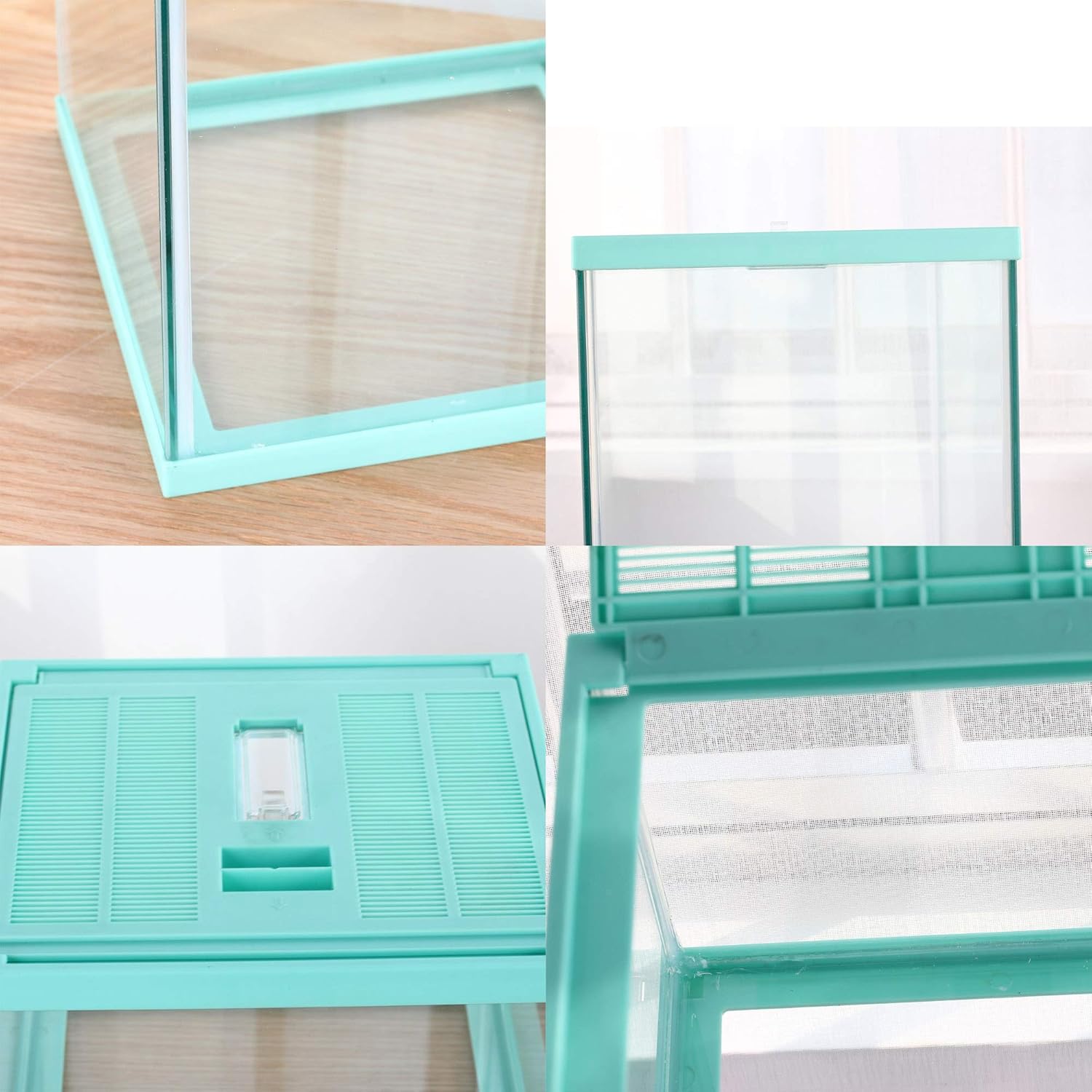crapelles Reptile Terrarium Tank, Snail Jumping Spider Enclosure, Tarantula Insect Pet Box, Vivarium Tank for Hermit Crab Cricket Gecko Frog, Small Tortoise Habitat Cage (7.8x7.8x5.9 Inches) Green