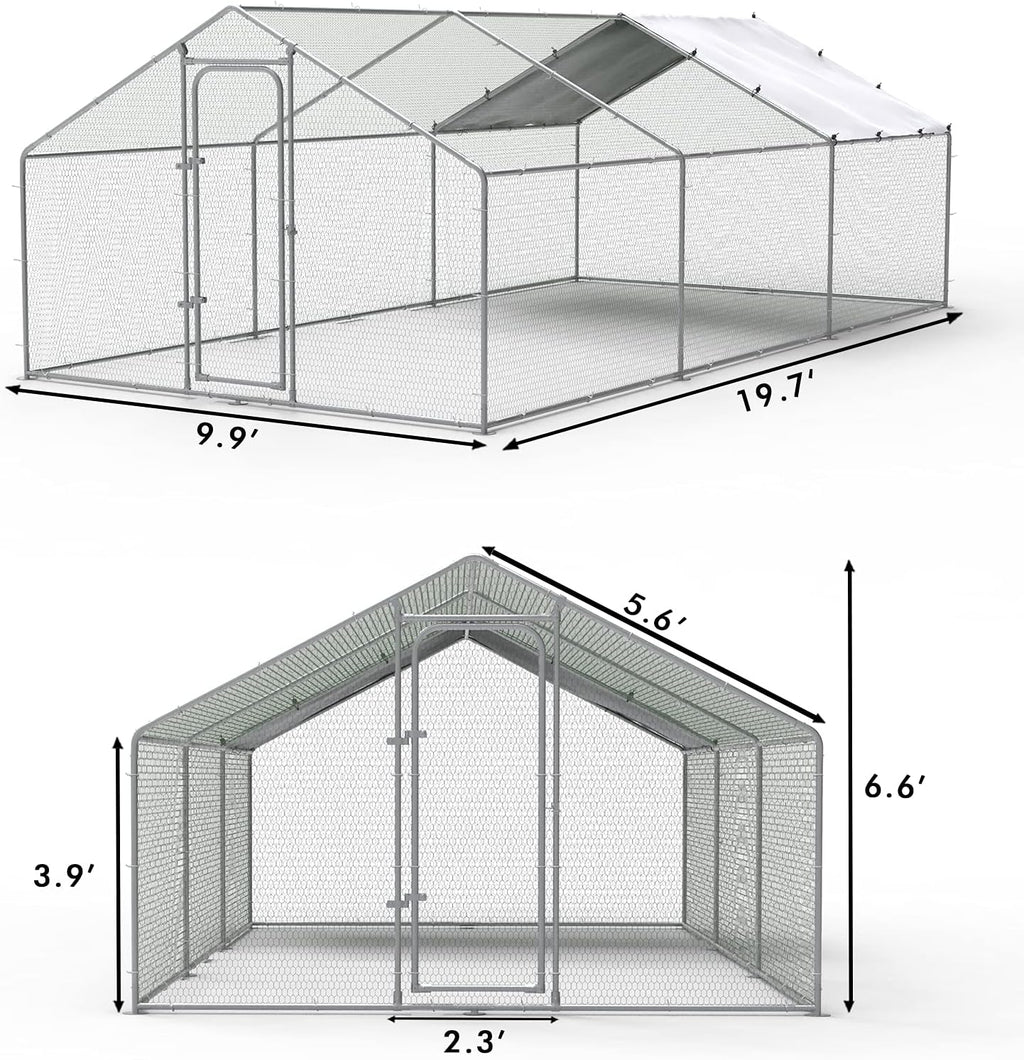 LEMBERI Metal Large Chicken Coop, Spire Shape Walk-in Poultry Chicken Hen cage, Rabbits Duck Cages with Waterproof and Anti-Ultraviolet Cover for Outside,Backyard and Farm