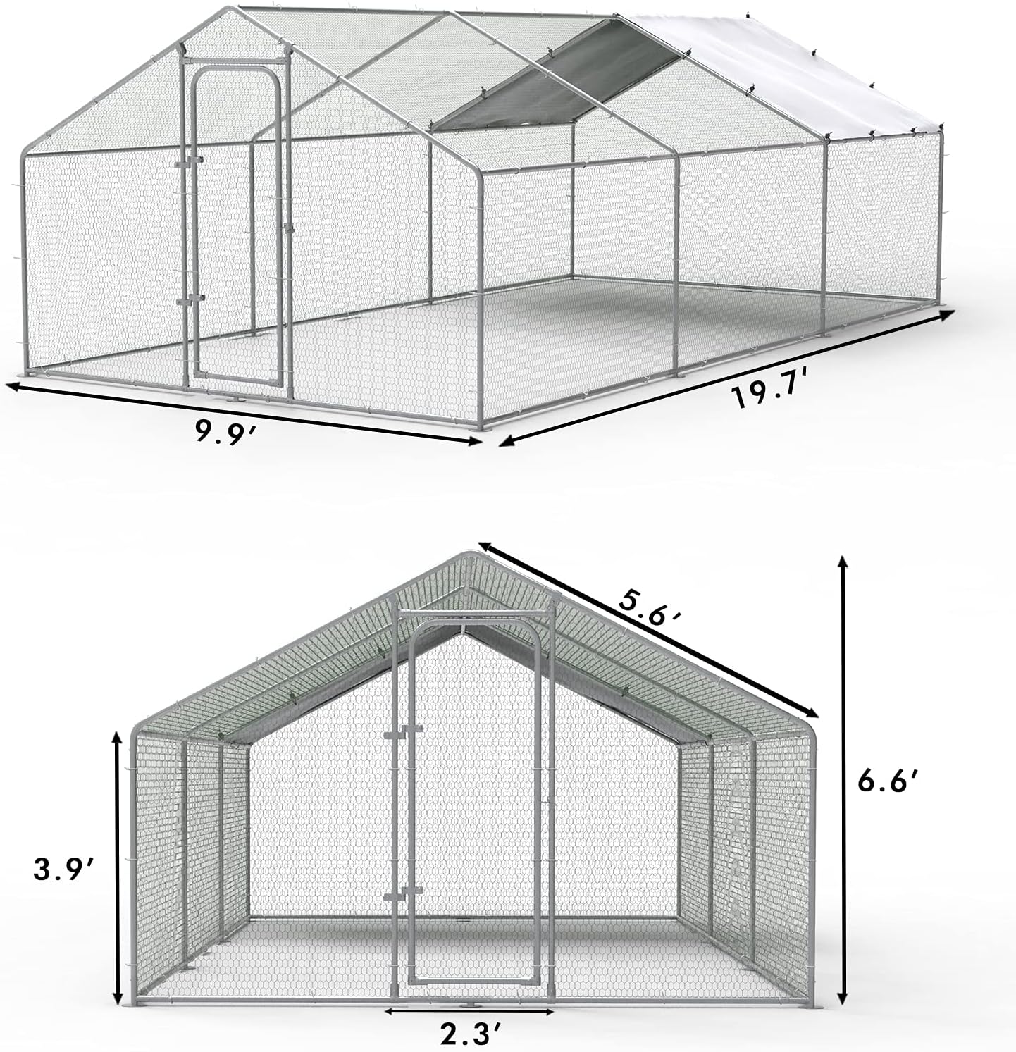 LEMBERI Metal Large Chicken Coop, Spire Shape Walk-in Poultry Chicken Hen cage, Rabbits Duck Cages with Waterproof and Anti-Ultraviolet Cover for Outside,Backyard and Farm