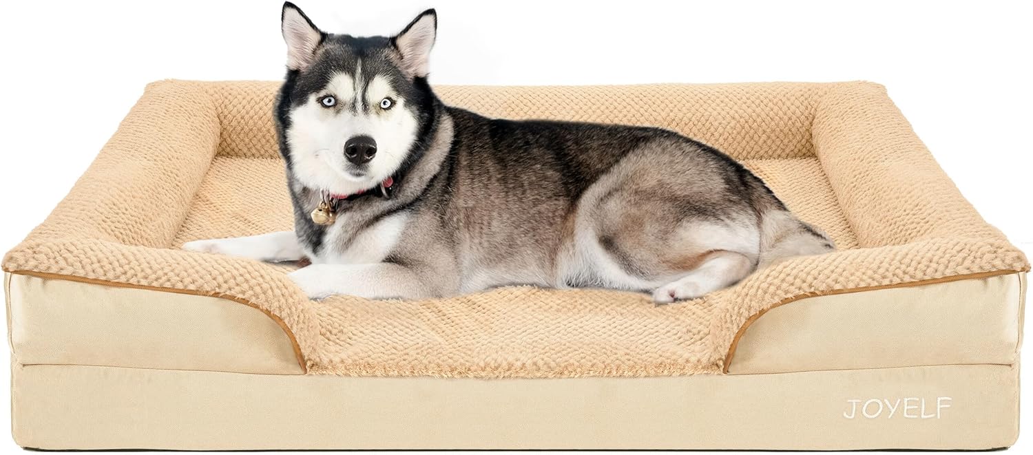 JOYELF Orthopedic Dog Bed for Extra Large Dogs, Foam Sofa Couch Bed, Waterproof with Removable Washable Cover and Nonskid Bottom, Durable - Khaki