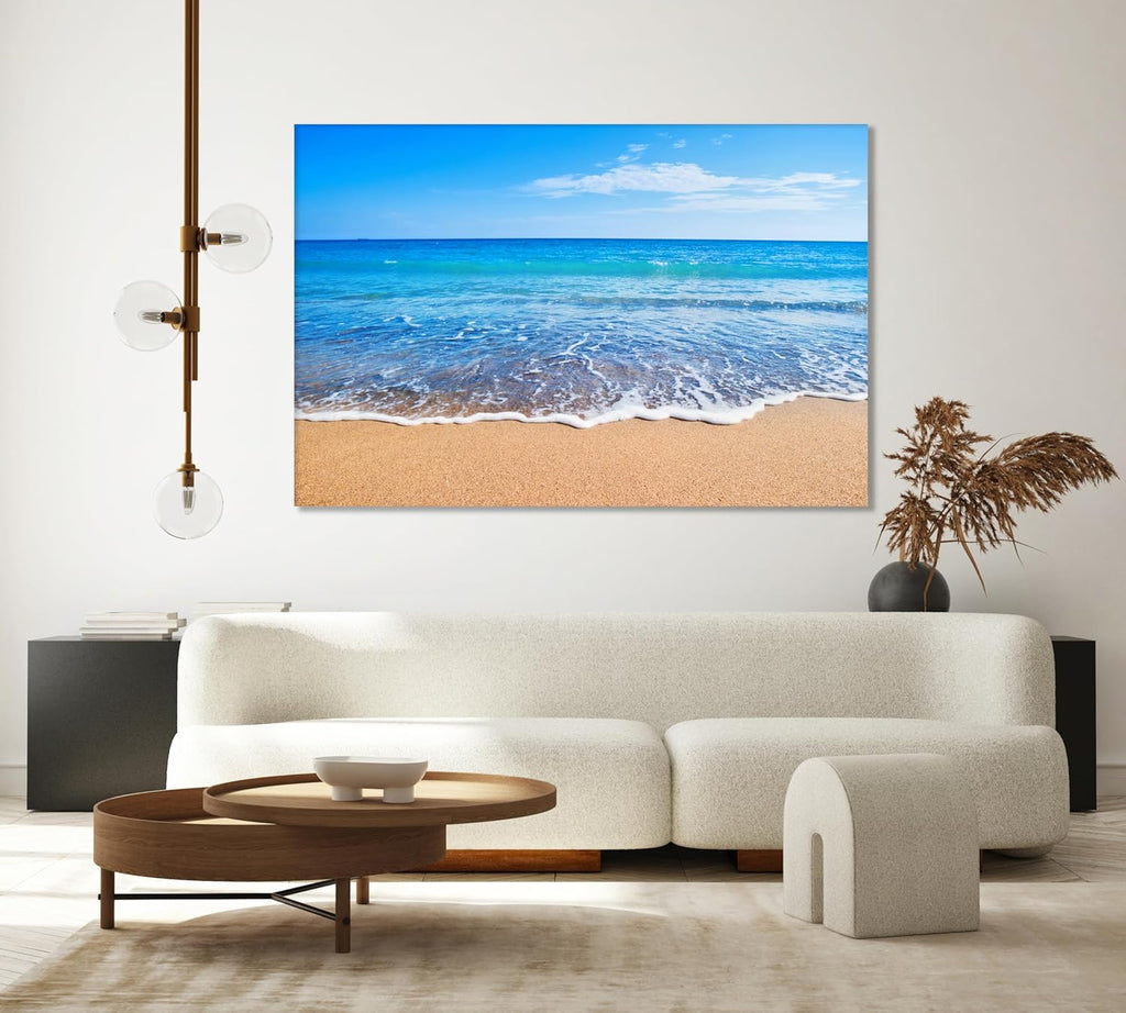 Nature Wall Art Prints - Ocean Forest Mountain Lake Canvas Landscapes - Small to Extra Large Living Room Bedroom Kitchen Bathroom Décor (Sandy Ocean Beach, 16L" x 24W")
