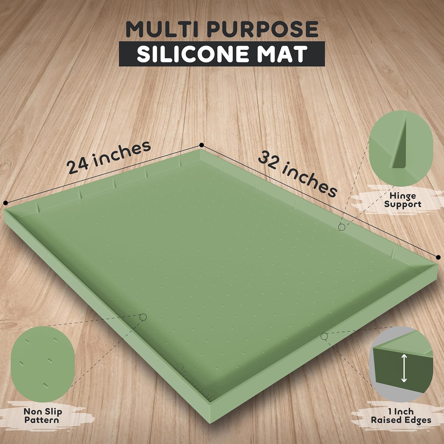 32x24x1” XL Dog Food Mat - All Purpose Under Sink Liner, Washer and Dryer Covers for The Top, Silicone Griddle Mat for Blackstone - Raised Edges Dog Mat for Food and Water Prevent Spill, Waterproof