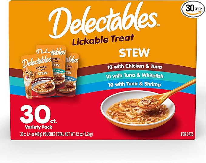 Delectables Lickable Treat Stew Wet Cat Treat Variety Pack, Food Topper by Delectables
