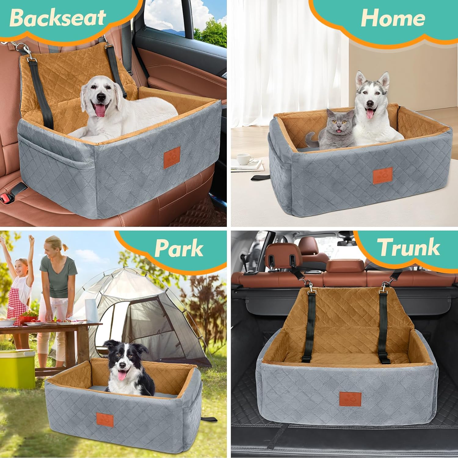 Dog Car Seat for Large Medium Dogs,Washable Pet Carseat Under 55 lbs or 2 Small Dogs,Dog Booster Seat with Thick Cushion,2 Safety Leashes
